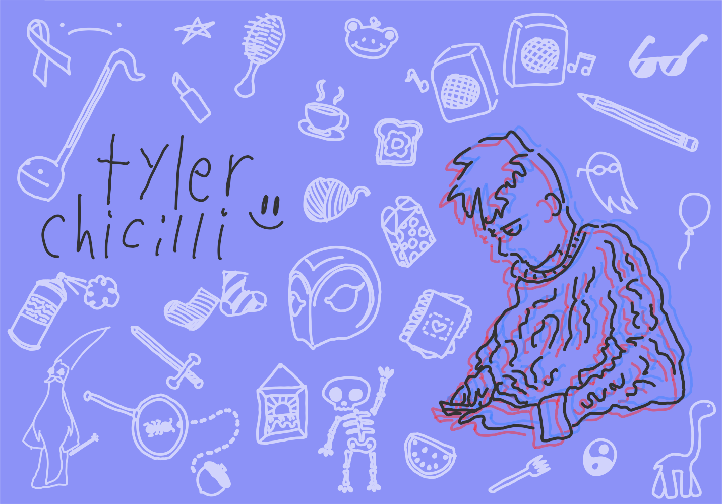 The website's banner: A doodle of Tyler on the right, and the text 'tyler chicilli' on the left.